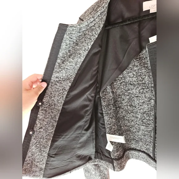 Ann Taylor LOFT Textured Knit Open Front Jacket, Size 8, Gray/Black, NWT - Picture 3 of 10